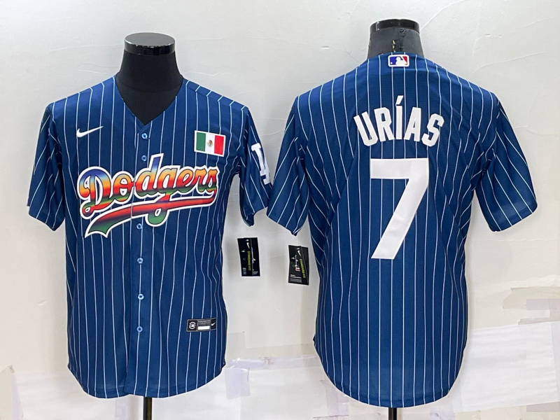 Men's Navy Los Angeles Dodgers #7 Julio Urias Mexico Rainbow Cool Base Stitched Baseball Jersey